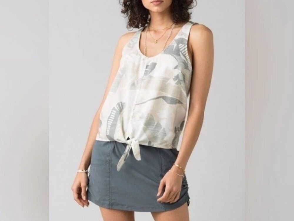prAna McKenzie Tie Front Tank Top Bone Paloma Womens XL NEW